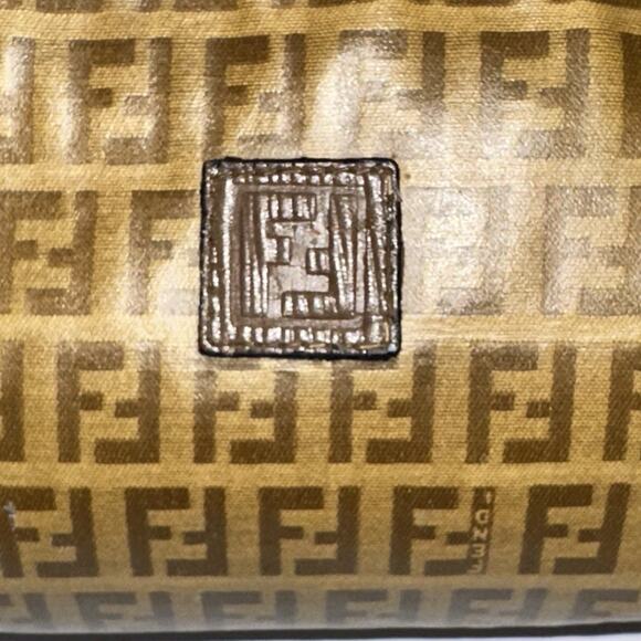 Fendi Zucchino Logo Zip Pouch Pattern PVC Clutch Brown Tan Vintage Bag authentic - Picture 3 of 12